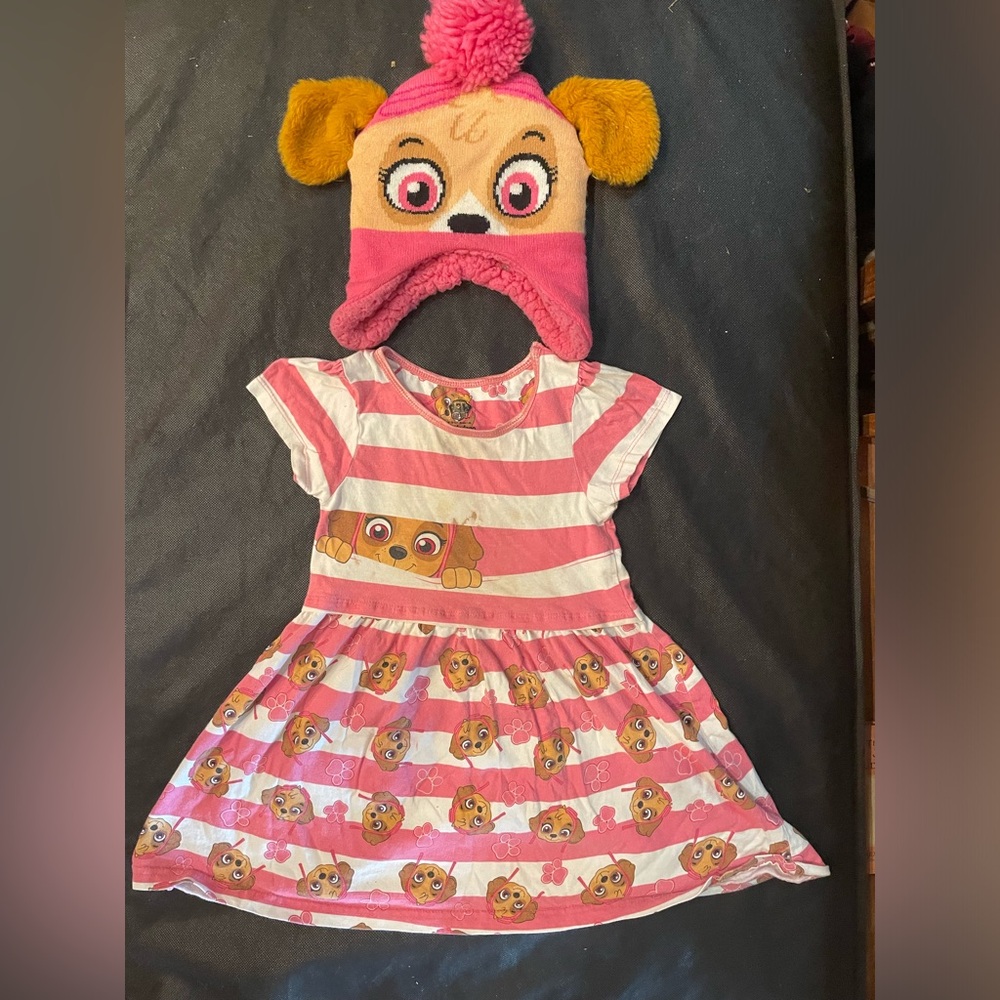 Paw Patrol Pink and White Striped Dress with Hat